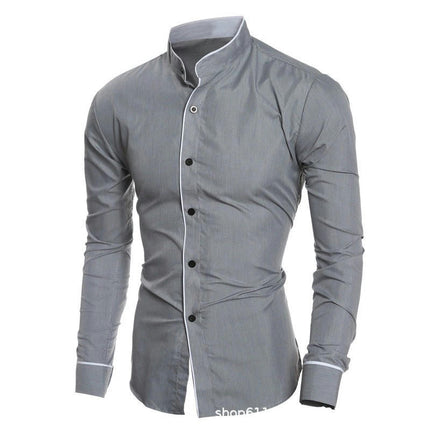 Men Mandarin Collar Slim Fit Long Sleeve Casual Button Down Dress Shirt