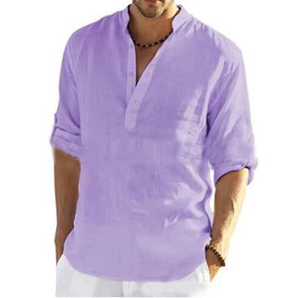 Men's Linen Button Down Shirt Long Sleeve Casual Button Up Beach Shirts