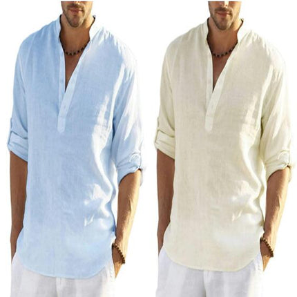 Men's Linen Button Down Shirt Long Sleeve Casual Button Up Beach Shirts