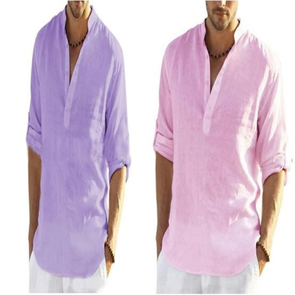 Men's Linen Button Down Shirt Long Sleeve Casual Button Up Beach Shirts