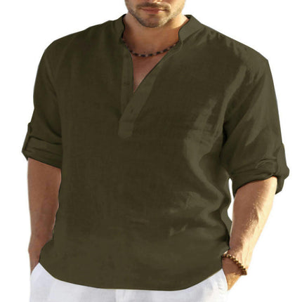 Men's Linen Button Down Shirt Long Sleeve Casual Button Up Beach Shirts