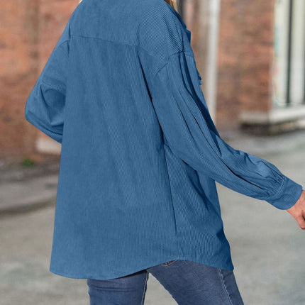 Women's Casual Loose Lantern Sleeve Corduroy Pocket Shirt Long Sleeve Button Coat