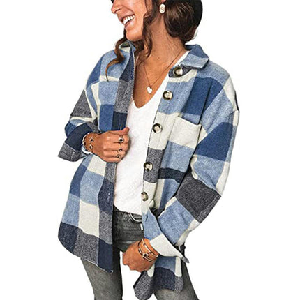 Women's Flannel Plaid Shirt Button Shacket Blouse Coats Jacket Clothes