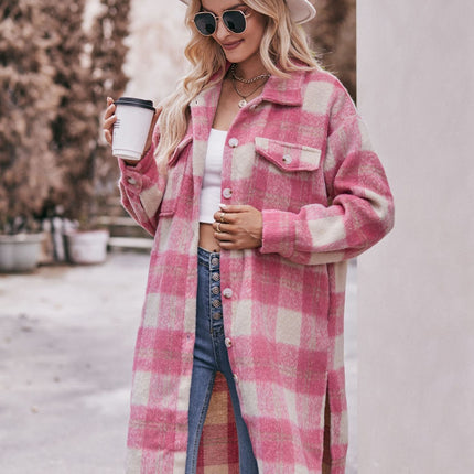 Women's Casual Long Plaid Shirt Jacket Button Down Pocketed Shirt Shacket