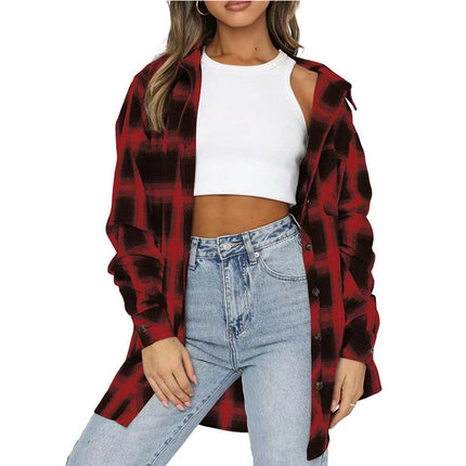 Women's Plaid Shirt Long Sleeve Collar Button Down Blouses Tops