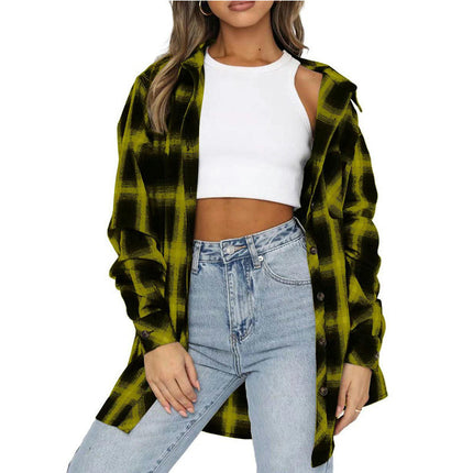 Women's Plaid Shirt Long Sleeve Collar Button Down Blouses Tops