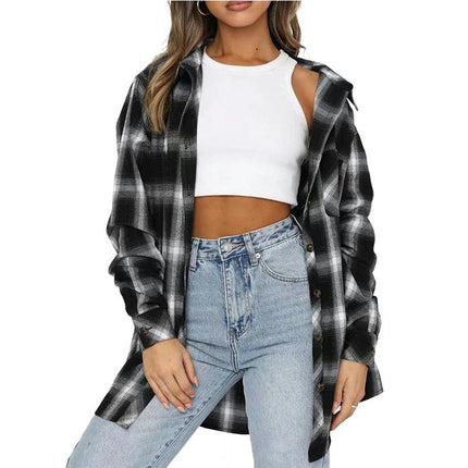 Women's Plaid Shirt Long Sleeve Collar Button Down Blouses Tops