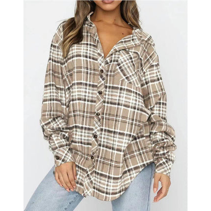 Women's Plaid Shirt Long Sleeve Collar Button Down Blouses Tops