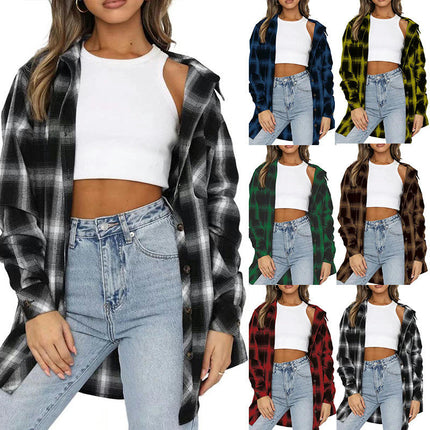 Women's Plaid Shirt Long Sleeve Collar Button Down Blouses Tops