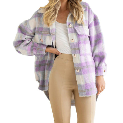 Women's Casual Plaid Shirt for Women Cozy Long Sleeve Button Jacket Coat