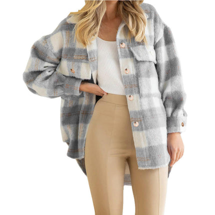 Women's Casual Plaid Shirt for Women Cozy Long Sleeve Button Jacket Coat