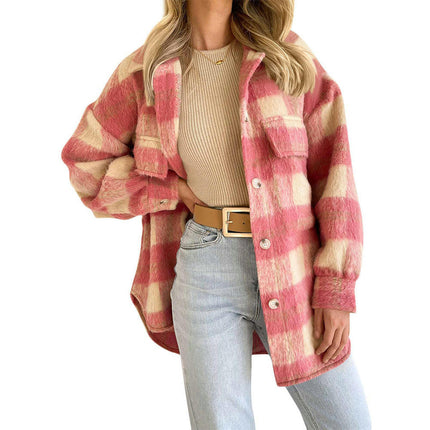 Women's Casual Plaid Shirt for Women Cozy Long Sleeve Button Jacket Coat