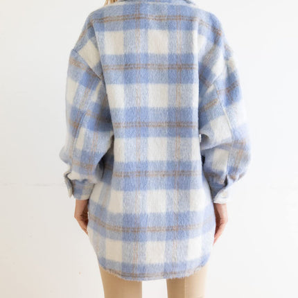 Women's Casual Plaid Shirt for Women Cozy Long Sleeve Button Jacket Coat