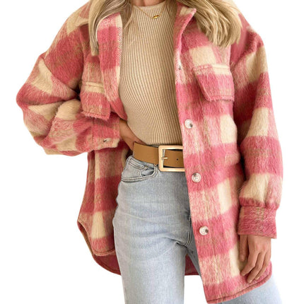 Women's Casual Plaid Shirt for Women Cozy Long Sleeve Button Jacket Coat