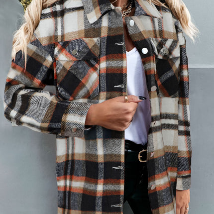 Women's Flannel Plaid Shacket Long Sleeve Button Down Shirts Jacket Coats