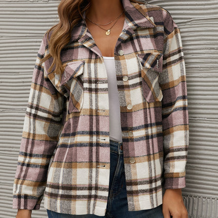 Women's Flannel Plaid Shacket Long Sleeve Button Down Shirts Jacket Coats