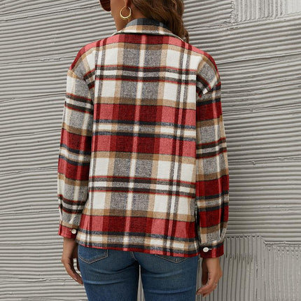 Women's Flannel Plaid Shacket Long Sleeve Button Down Shirts Jacket Coats