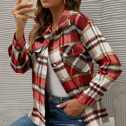 Women's Flannel Plaid Shacket Long Sleeve Button Down Shirts Jacket Coats