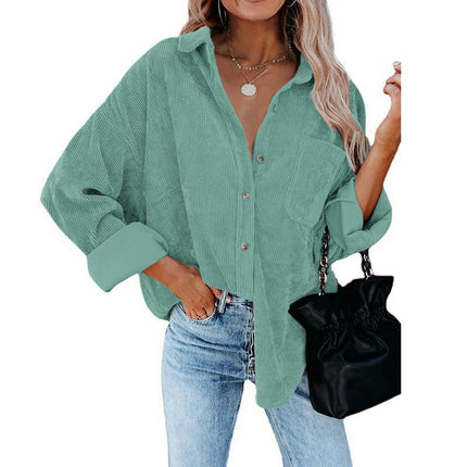 Women's Corduroy Shirts Button Down Shacket Long Sleeve Shirts Blouse Tops with Pockets