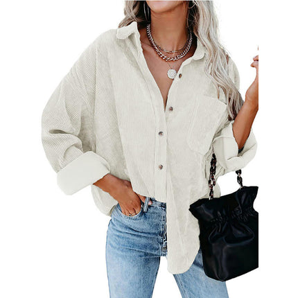 Women's Corduroy Shirts Button Down Shacket Long Sleeve Shirts Blouse Tops with Pockets