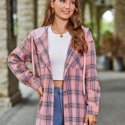 Classic Plaid Hoodies for Women - Long Sleeve Button-Up Drawstring Shirt with Pockets