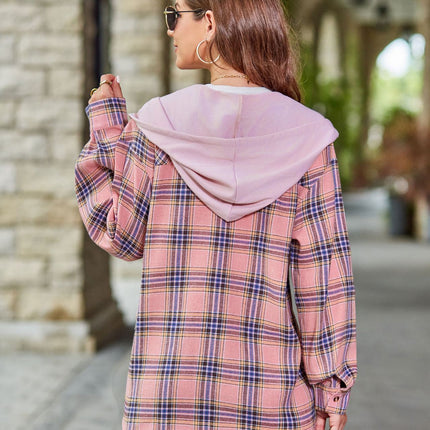 Classic Plaid Hoodies for Women - Long Sleeve Button-Up Drawstring Shirt with Pockets