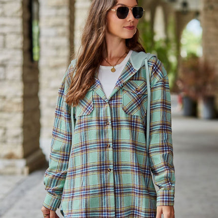 Classic Plaid Hoodies for Women - Long Sleeve Button-Up Drawstring Shirt with Pockets