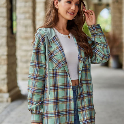 Classic Plaid Hoodies for Women - Long Sleeve Button-Up Drawstring Shirt with Pockets