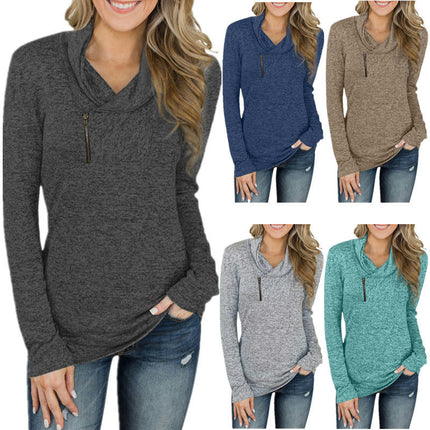 Cowl Neck Sweatshirts for Women - Casual Long Sleeve Zip Pullover Shirts Blouses Tops