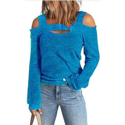 Womens Sexy Cold Shoulder Tops Long Sleeve Loose fit Square Neck Off The Shoulder T Shirts Blouse