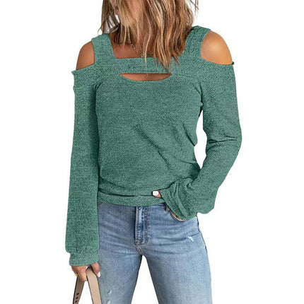 Womens Sexy Cold Shoulder Tops Long Sleeve Loose fit Square Neck Off The Shoulder T Shirts Blouse