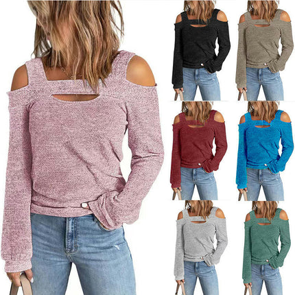 Womens Sexy Cold Shoulder Tops Long Sleeve Loose fit Square Neck Off The Shoulder T Shirts Blouse