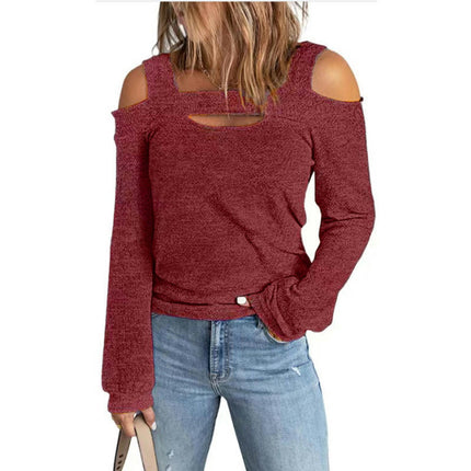 Womens Sexy Cold Shoulder Tops Long Sleeve Loose fit Square Neck Off The Shoulder T Shirts Blouse