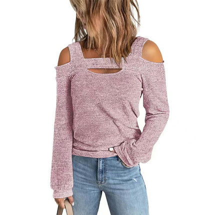 Womens Sexy Cold Shoulder Tops Long Sleeve Loose fit Square Neck Off The Shoulder T Shirts Blouse