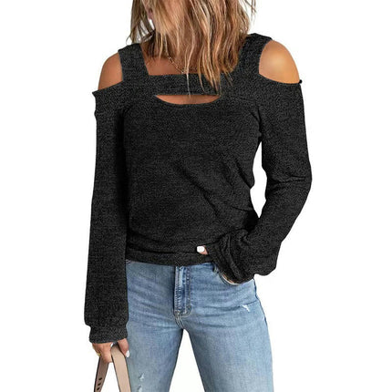 Womens Sexy Cold Shoulder Tops Long Sleeve Loose fit Square Neck Off The Shoulder T Shirts Blouse