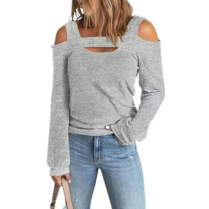 Womens Sexy Cold Shoulder Tops Long Sleeve Loose fit Square Neck Off The Shoulder T Shirts Blouse