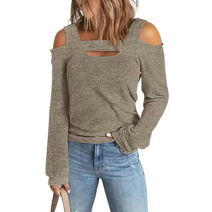 Womens Sexy Cold Shoulder Tops Long Sleeve Loose fit Square Neck Off The Shoulder T Shirts Blouse