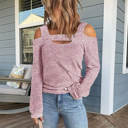 Womens Sexy Cold Shoulder Tops Long Sleeve Loose fit Square Neck Off The Shoulder T Shirts Blouse