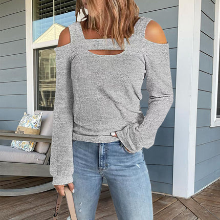 Womens Sexy Cold Shoulder Tops Long Sleeve Loose fit Square Neck Off The Shoulder T Shirts Blouse