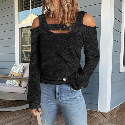 Womens Sexy Cold Shoulder Tops Long Sleeve Loose fit Square Neck Off The Shoulder T Shirts Blouse