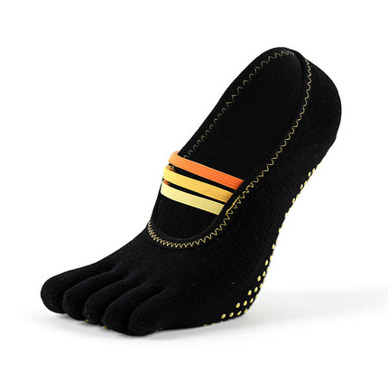 Women's Pilates and Yoga Socks - Five Finger Color Gradient Non-Slip Cotton Stretch Toe Socks