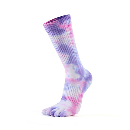 Mid-calf tie-dye Yoga Socks Non Slip Skid Pilates Barre Grip Socks With Toes Cotton For Women