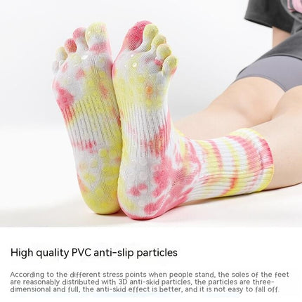 Mid-calf tie-dye Yoga Socks Non Slip Skid Pilates Barre Grip Socks With Toes Cotton For Women