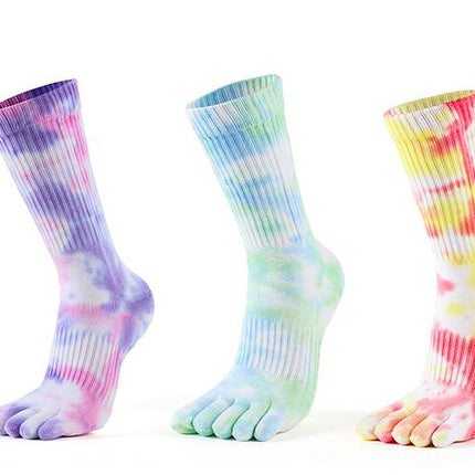 Mid-calf tie-dye Yoga Socks Non Slip Skid Pilates Barre Grip Socks With Toes Cotton For Women