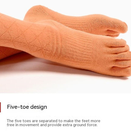 Toe Socks Knee High Five Toe Socks High Non-Slip Silicone Bottom Warm Calf Socks Women Girls-A