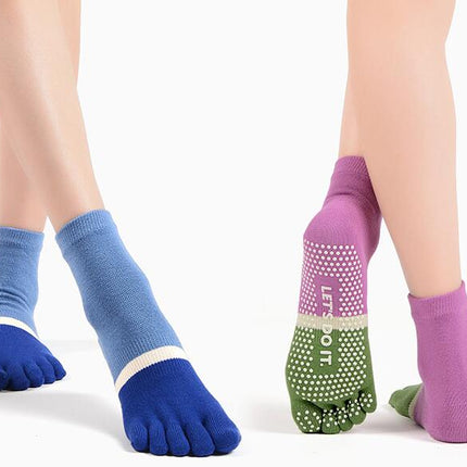 Women's Comfortable Yoga Pilates Barre Cotton Toe Grip Socks with Non-Slip Non-Skid Gel Bottom