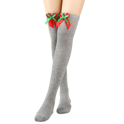 6 Pairs Striped Thigh High Socks Women's Bow Christmas Socks Teenage Knee High Stockings