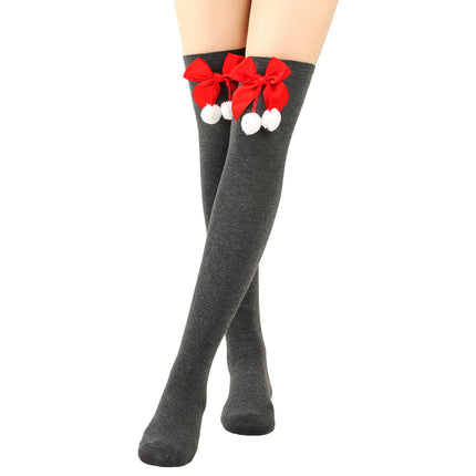 6 Pairs Striped Thigh High Socks Women's Bow Christmas Socks Teenage Knee High Stockings