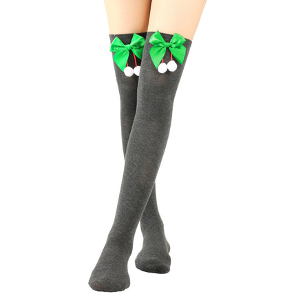 6 Pairs Striped Thigh High Socks Women's Bow Christmas Socks Teenage Knee High Stockings