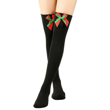 6 Pairs Striped Thigh High Socks Women's Bow Christmas Socks Teenage Knee High Stockings